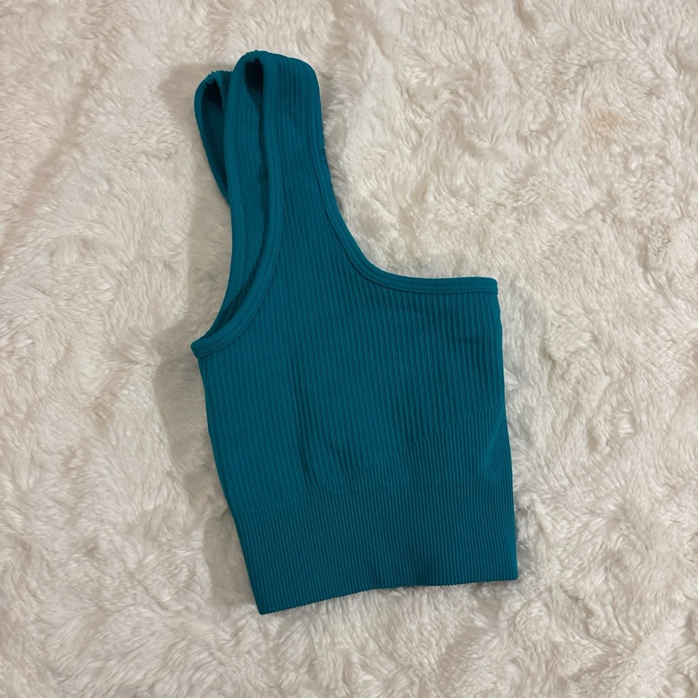 Teal Ribbed Crop Top - Picture 2 of 2